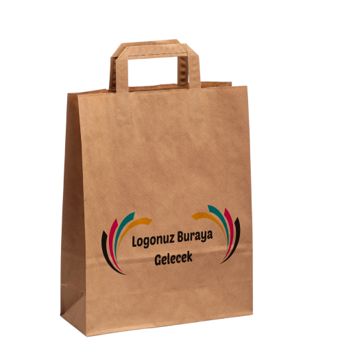 Baskılı Düz Saplı Kraft Çanta